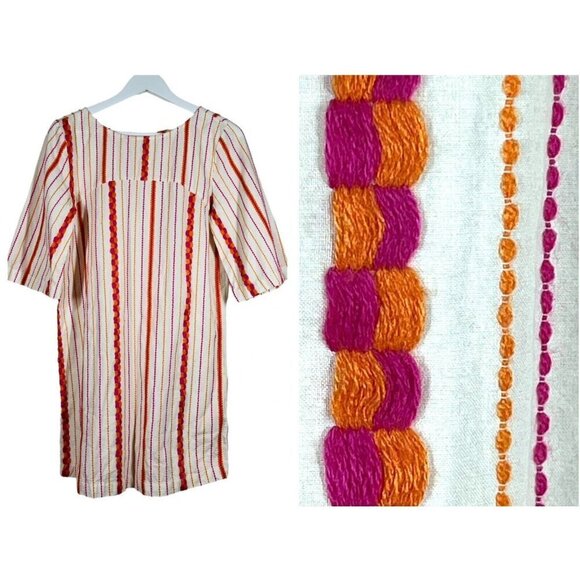 Lou & Grey Tunic Dress Size XS Embroidered Colorful Striped 3/4 Sleeve Short - Picture 1 of 16